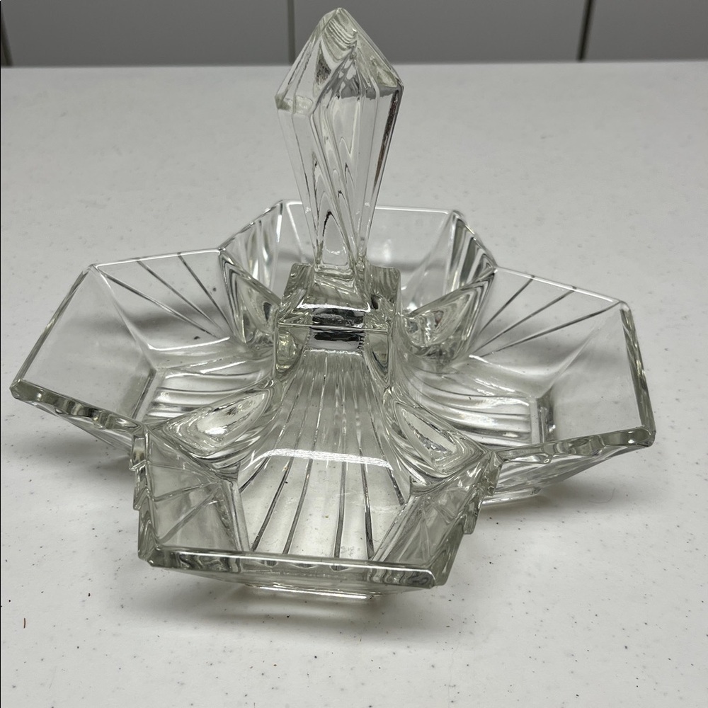 Vintage Crystal Divided Relish Tray Candy Server with handle